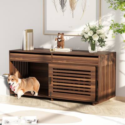 Dog Cat Crate Furniture Removable Divider Pet Home & Stylish TV Stand