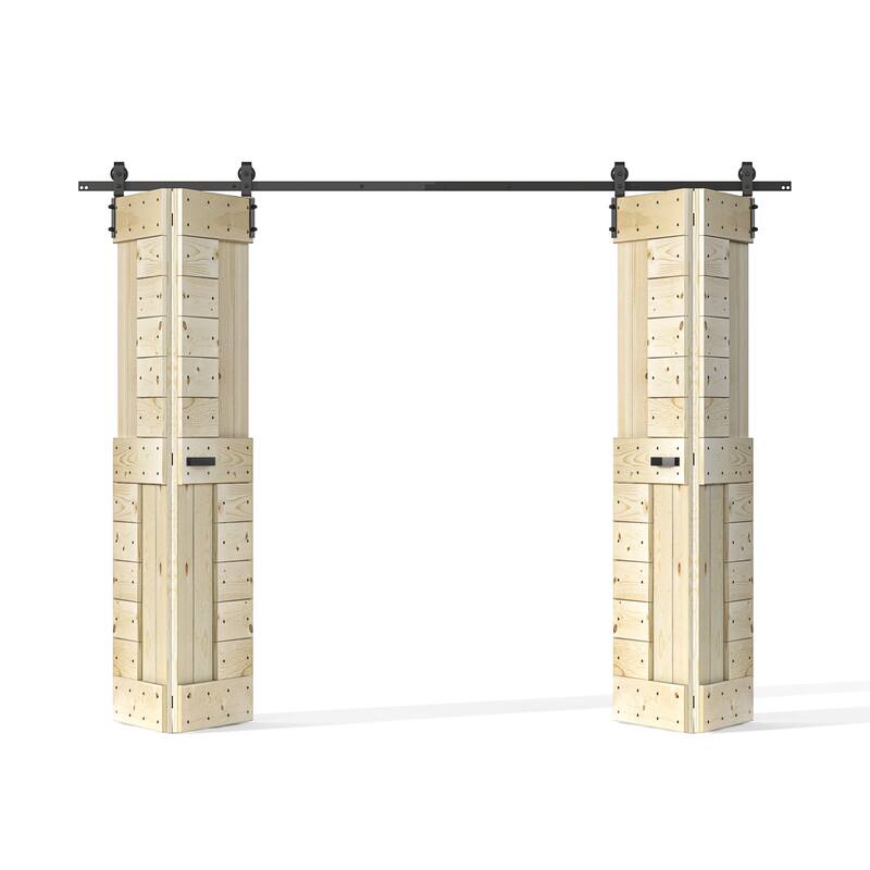 Coast Sequoia 30in./36in./48in./60in./72in. x 84in. Embossing Pine Wood Bi-Fold Barn Door With Sliding Hardware Kit - 72in.x 84in. - Unfinished-S