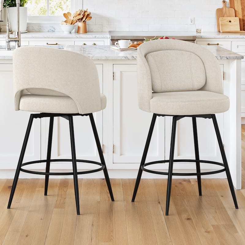 26 Inch Modern Upholstered Bar Stools, Swivel Metal Bar Stools Set Of 2/3/4, Bar Stools For Kitchen Island - Linen - Set of 2
