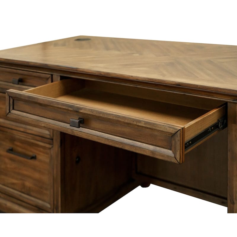 Traditional Wood Double Pedestal Executive Desk, Writing Table, Office Desk, Fully Assembled, Brown