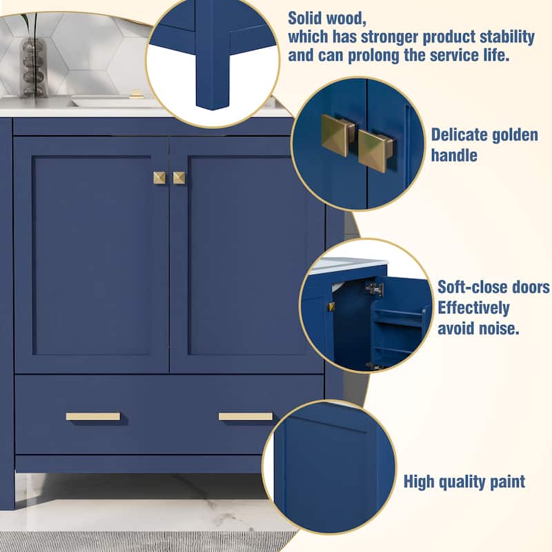 60 Inch Bathroom Vanity with Double Ceramic Sinks, Freestanding Cabinet with Ample Storage and Soft Closing Doors