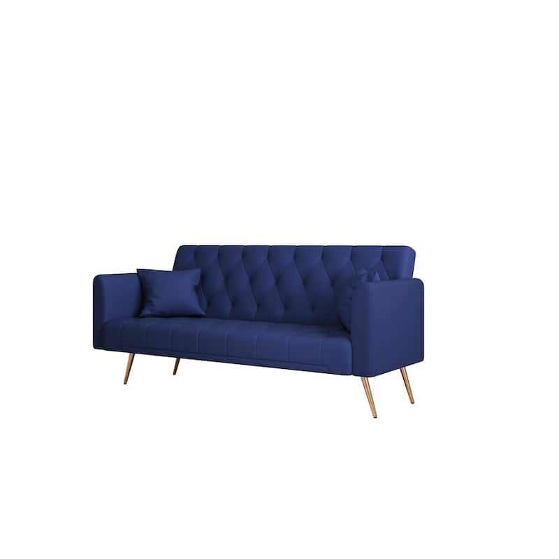 Velvet Loveseat Sofa Adjustable Backrest Sleeper Sofa Bed with 2 Pillow Upholstered Deep Seat Sofa, Tufted Couch