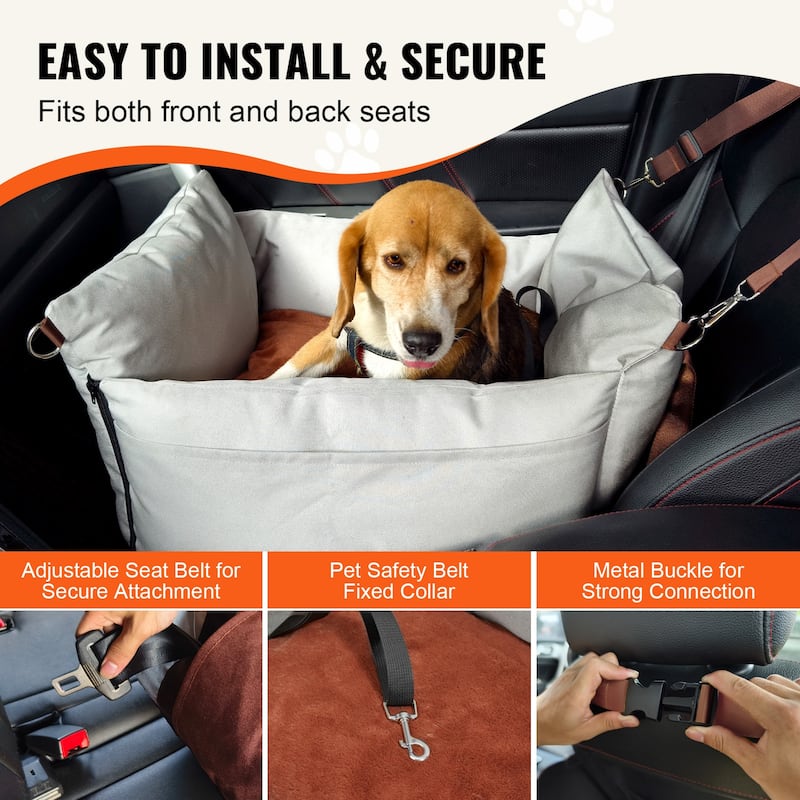 Dog Car Seat, Dog Booster Seat for Car with Side Handles and A Storage Pocket