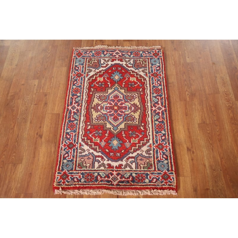 Traditional Red Heriz Serapi Foyer Area Rug Hand-knotted Wool Carpet - 2'0"x 3'0"