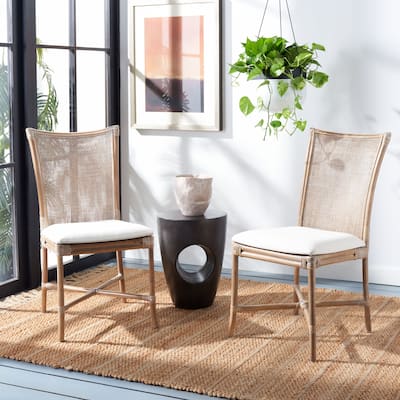 SAFAVIEH Chiara GreyWhiteWash/White Rattan Accent Chair with Cushion - 18.1" W x 21.7" L x 35.4" H