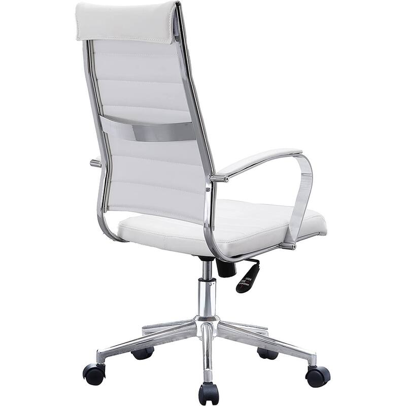 Modern Brown High Back Office Chair Ribbed PU Leather Swivel Conference Room Computer Desk Visitor Vintage Retro Boss