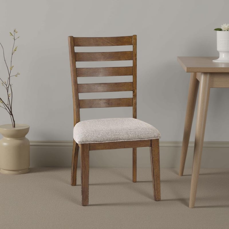 Teby Side Dining Chair Set of 2, Open Ladder Backrest, Light Gray Polyester
