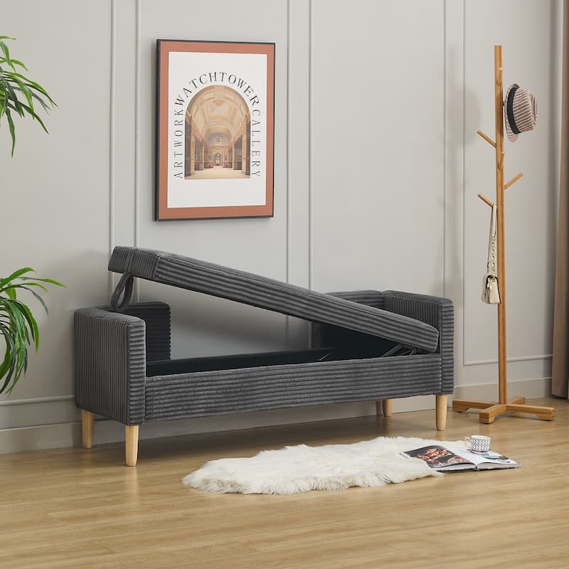 Corduroy Storage Soft Bench with Armrests, Backrest and Two bolster Pillows for Living Room, Entryway and Bedroom