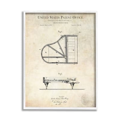 Stupell Grand Piano Detailed Vintage Diagram Blueprint Instrument Framed Wall Art - Beige