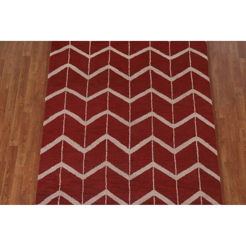 Hand Knotted Oriental 100% Wool Carpet Modern Chevron Red Gabbeh Area Rug - 7' 11'' X 5' 3''