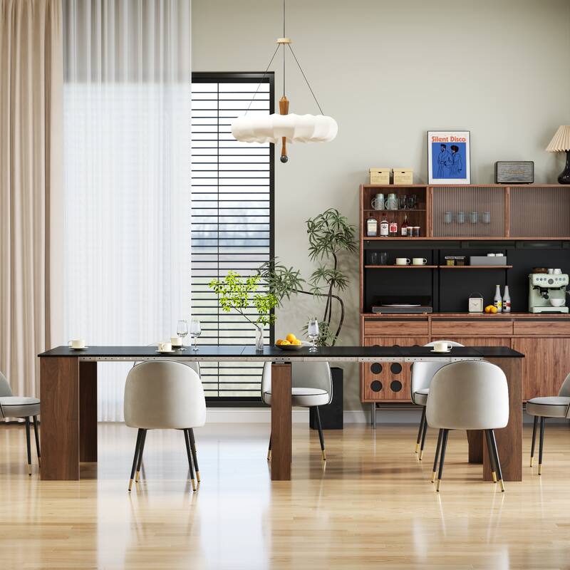 Extendable Console Table up to 118 Inch Multi Functional for Dining or Desk - Walnut+black