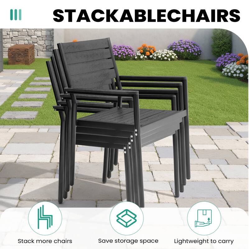11PC Outdoor Patio Aluminum X-Frame Dining Set Table with Stackable Chairs Umbrella Hole