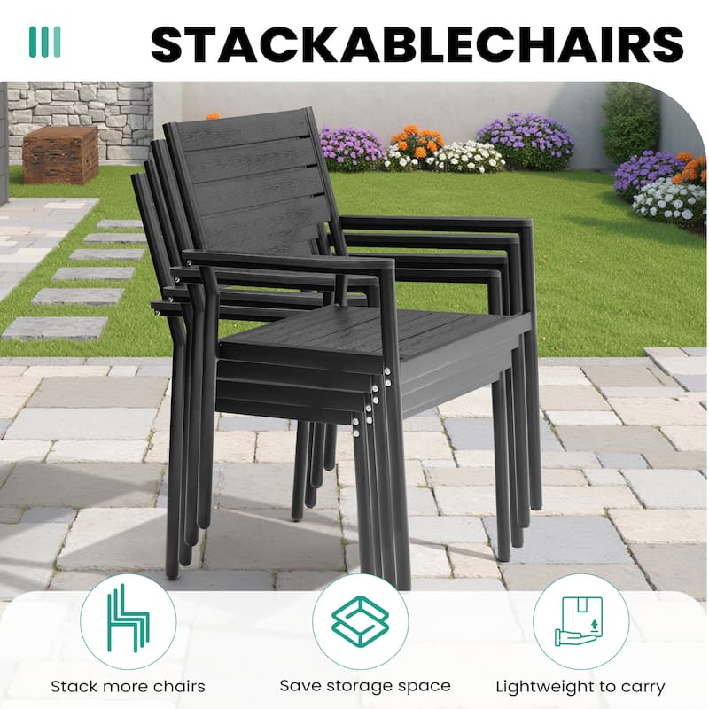 13PC Outdoor Patio Aluminum X-Frame Dining Set Table with Stackable Chairs Umbrella Hole