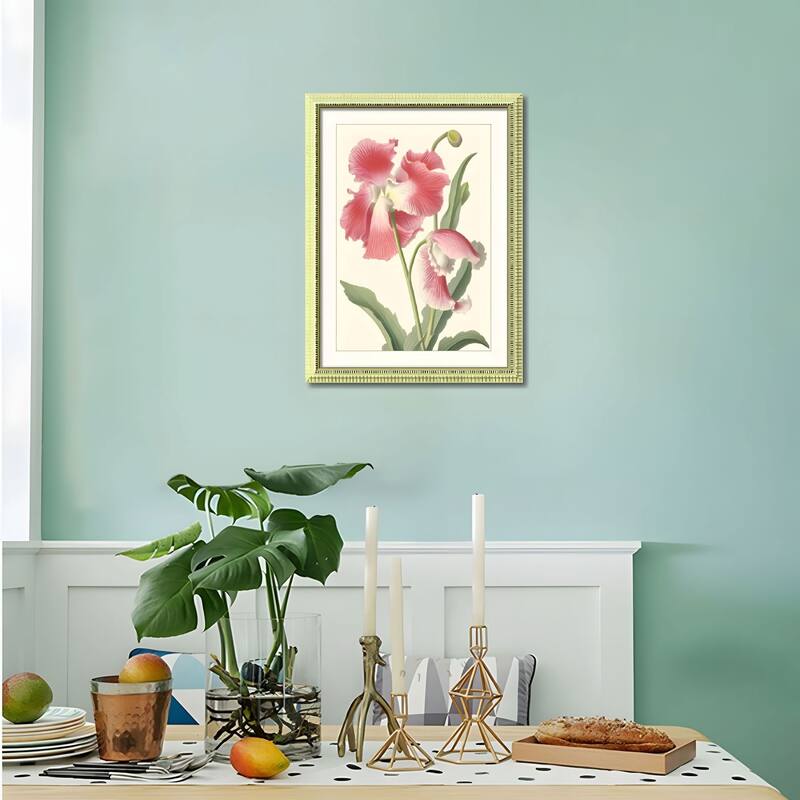 Set of 3 Pink Flower Framed Wall Art - Botanical Floral Prints with Wood Picture Frames, Antique Frame Style Wall Decor