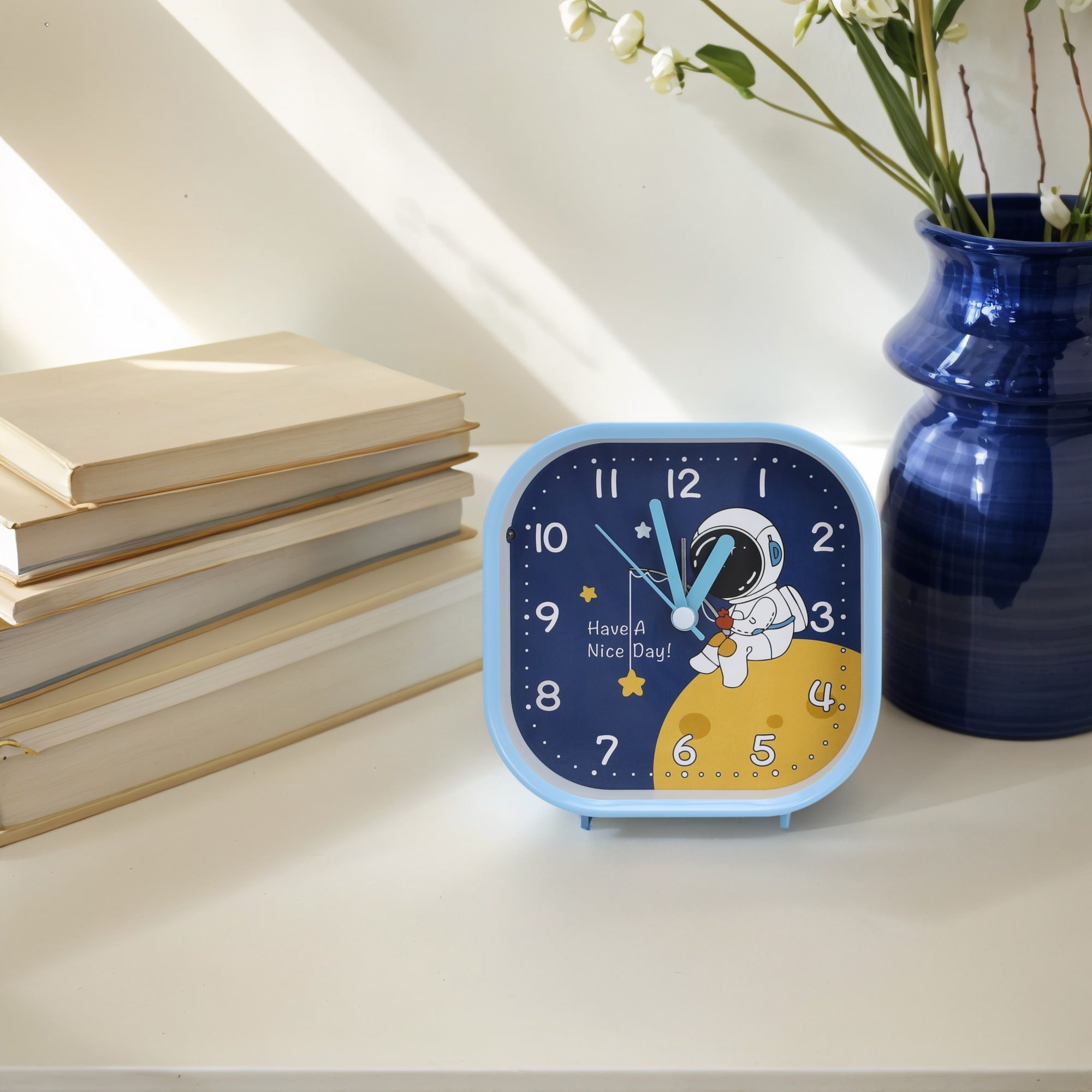 Square Alarm Clock, Non-Tick Movement, Cute Animal Patterns, Night Light for Guest Room/Bedside - 4.1"L x 1.9"W x 4.3"H