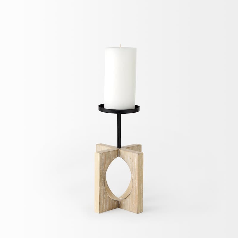 Cambie 5.7L x 5.7W x 10.0H Light Brown Wood W/Black Metal Small Candle Holder