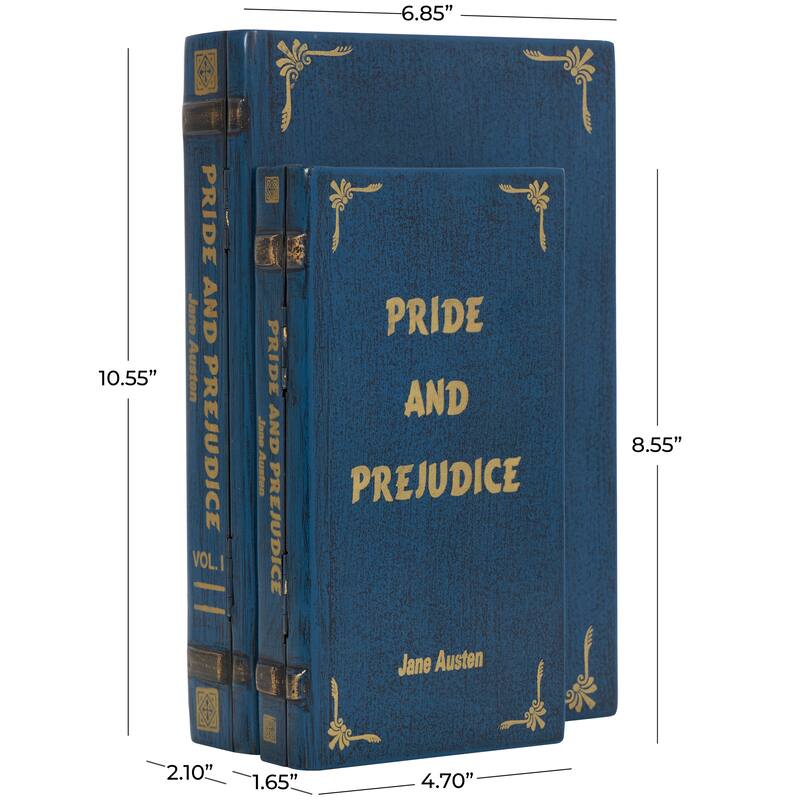 Blue, Green, Brown or Red Wooden Storage Faux Book Box (Set of 2)