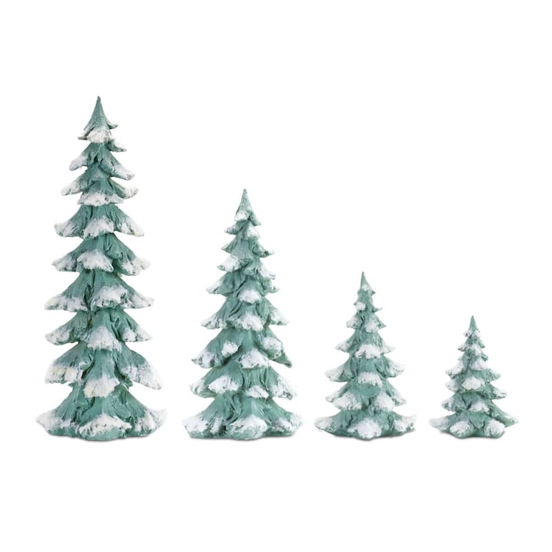 Flocked Seafoam Pine Tree Christmas Tabletop Decorations - 13.25" - Set of 4