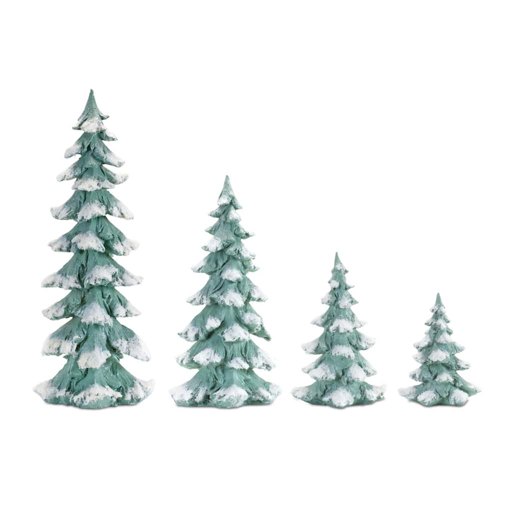 Flocked Seafoam Pine Tree Christmas Tabletop Decorations - 13.25" - Set of 4