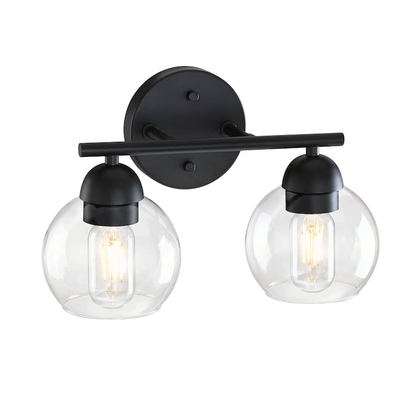 2-Light Dimmable Metal Bathroom Vanity Light Fixture With Glass Shade