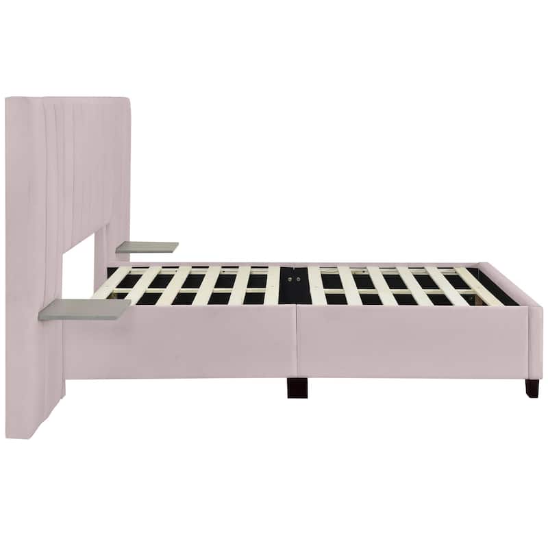 HomeRoots Pink Tufted Velvet Upholstered Lighted Full Bed Frame