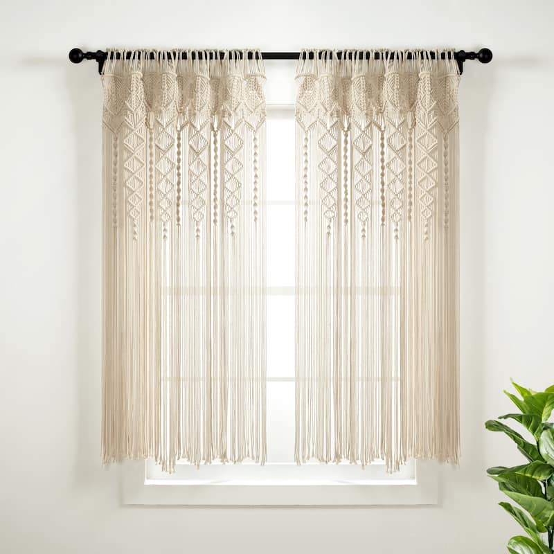 Lush Decor Boho Macrame Textured Cotton Window Curtain/Room Divider/Doorway/Wall Decor - Neutral - 63 Inches