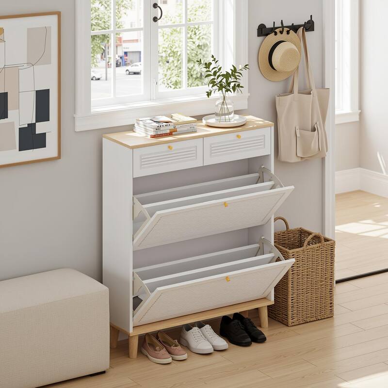 HOMYLIN Slim Shoe Cabinet with Flip Doors and Drawers
