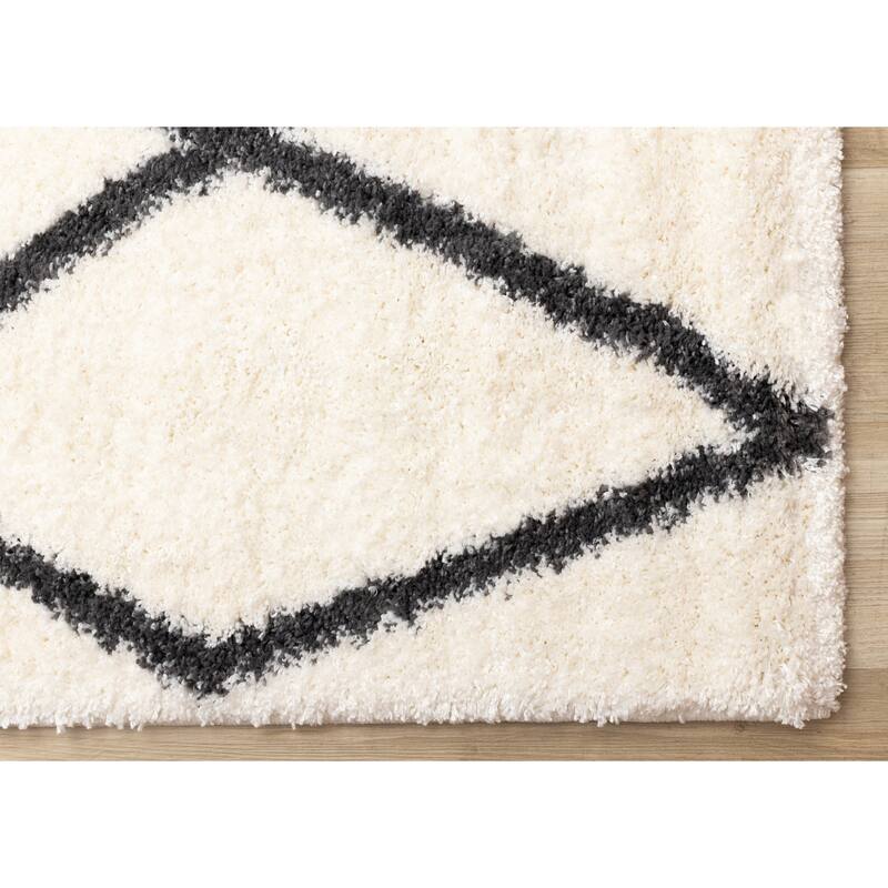 Fairmont Collection - Cream Grey Trellis Shag Area Rug