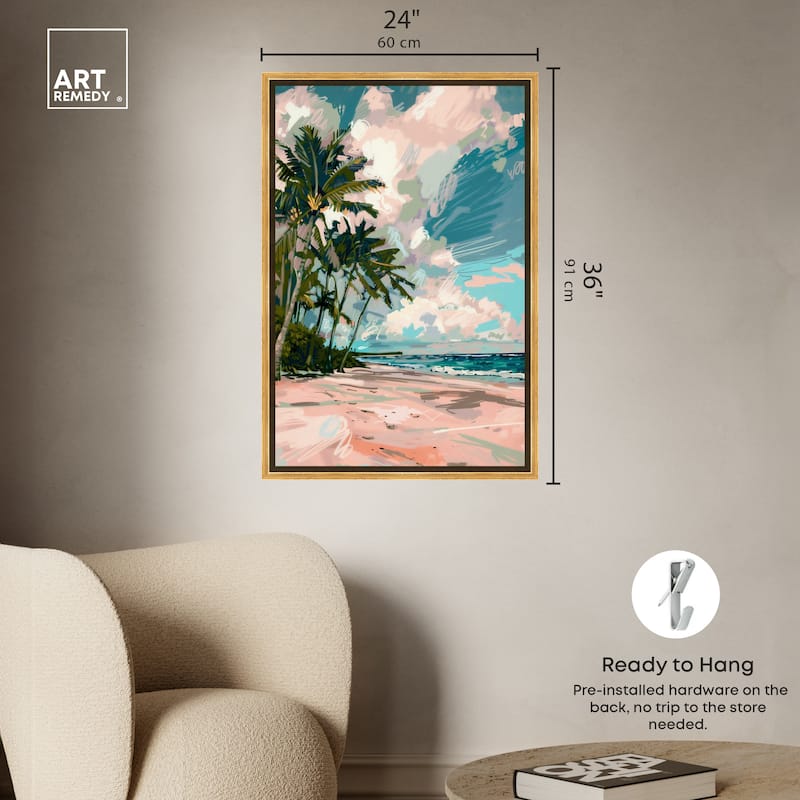 Art Remedy Palms Under The Sun Framed Colorful Coastal 1 Piece Canvas Wall Art