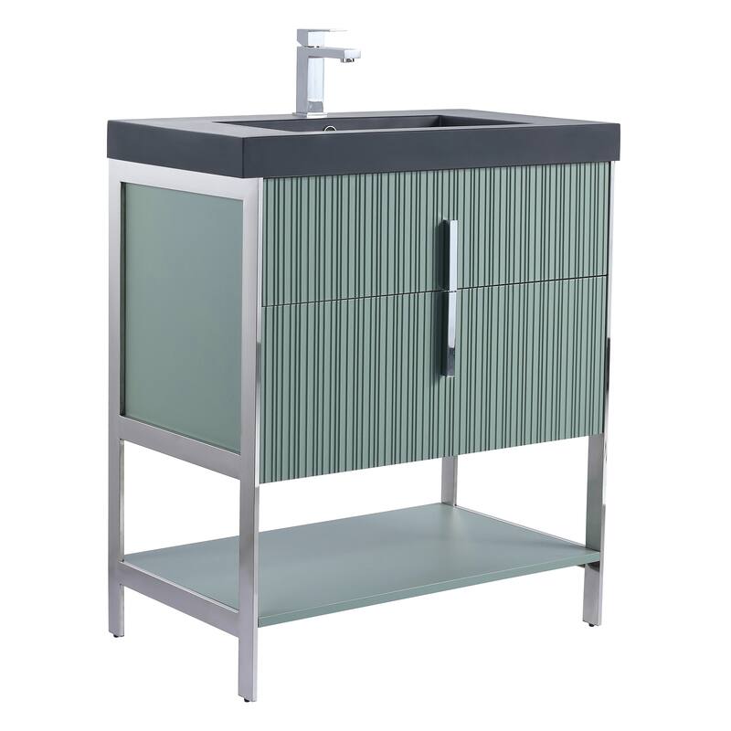 Fine Fixtures Serenity Modern Bathroom Vanity with Black Gel Acrylic Top