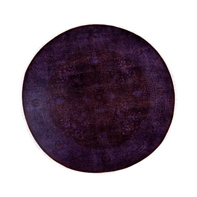 Overdyed One-of-a-Kind Hand-Knotted Round Area Rug - Purple - 6' 1" x 6' 1"