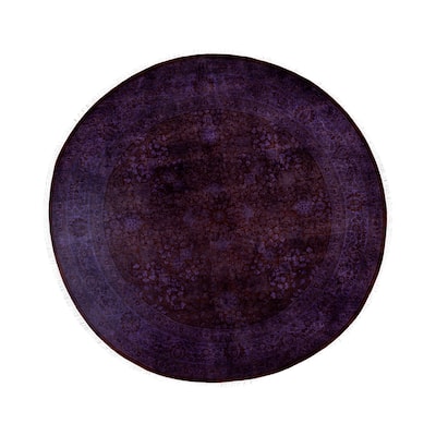 Overdyed One-of-a-Kind Hand-Knotted Round Area Rug - Purple - 6' 1" x 6' 1"