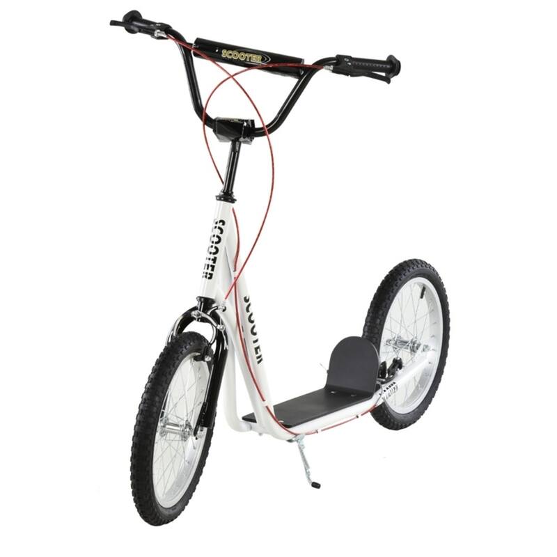 Children’s Ride-On Scooter with Soft Grip Handlebar and Anti-Slip Foot Deck for Outdoor Use - 54.75"L x 22.75"W x 35.5"-37.75"H - White