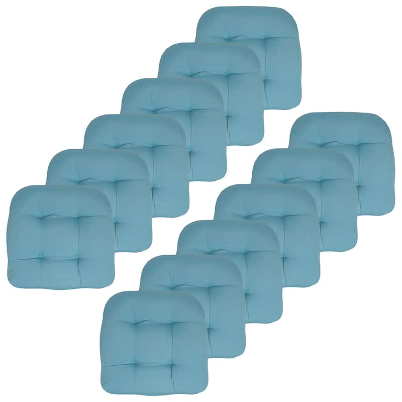 Sweet Home Collection Patio Cushions Outdoor Chair Pads Thick Fiber Fill Tufted 19" x 19" - Set of 12 - Teal