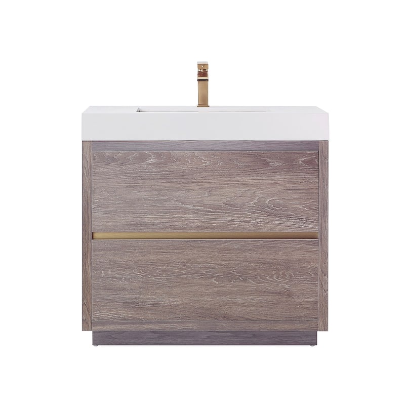 Huesca 36" Single Bath Vanity with White Stone Sink Top without Mirror