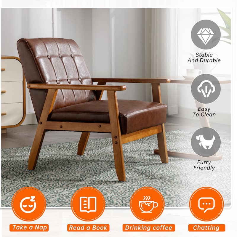 Linen/PU Upholstered Tufted Living Room/Bedroom Accent Chair With Wood Legs