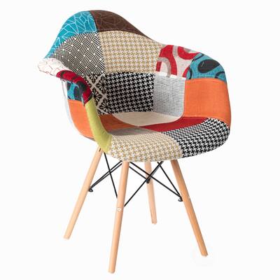 Mid-Century Modern Upholstered Plastic Multicolor Fabric Dining Chair