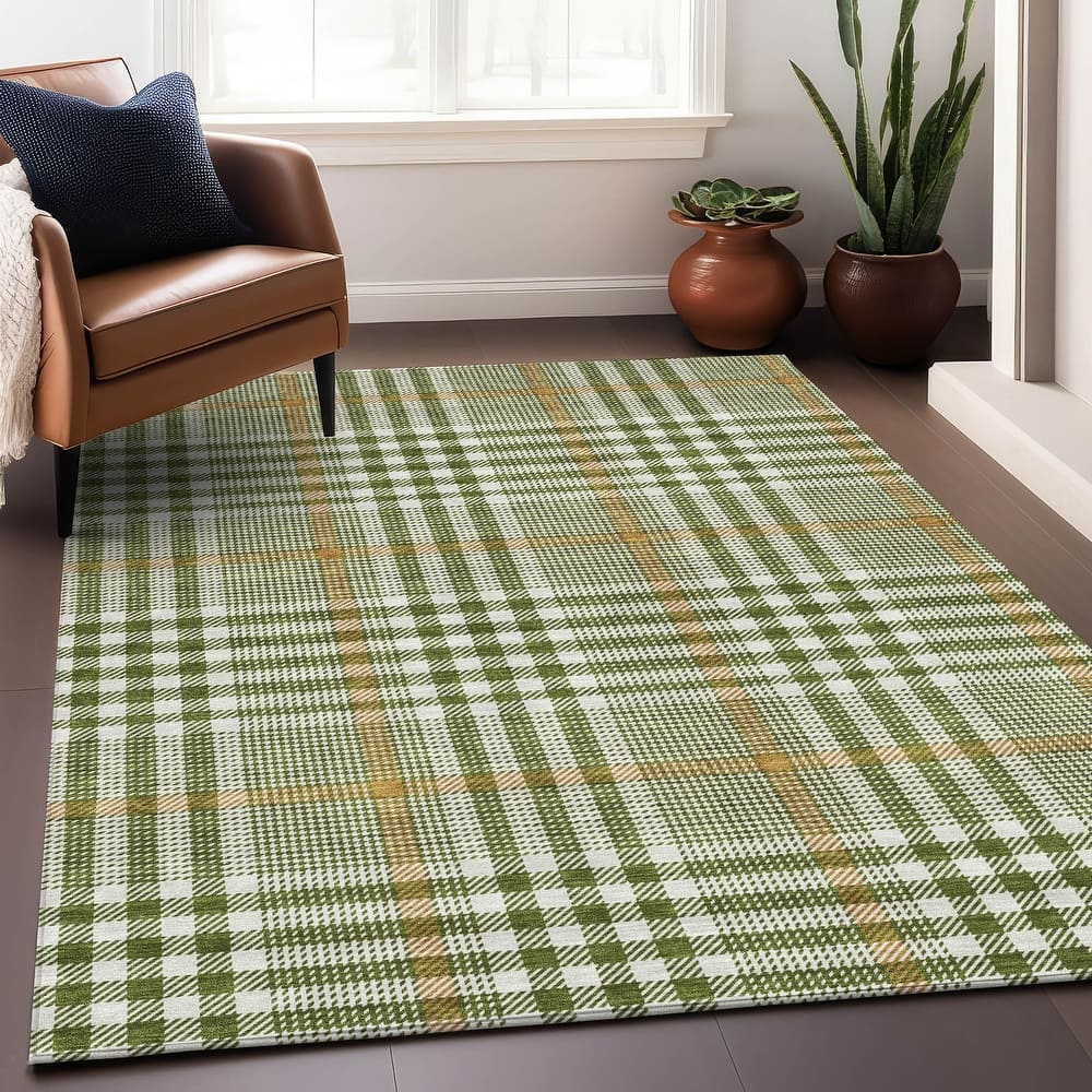 Machine Washable Indoor/ Outdoor Plaid Chantille Rug