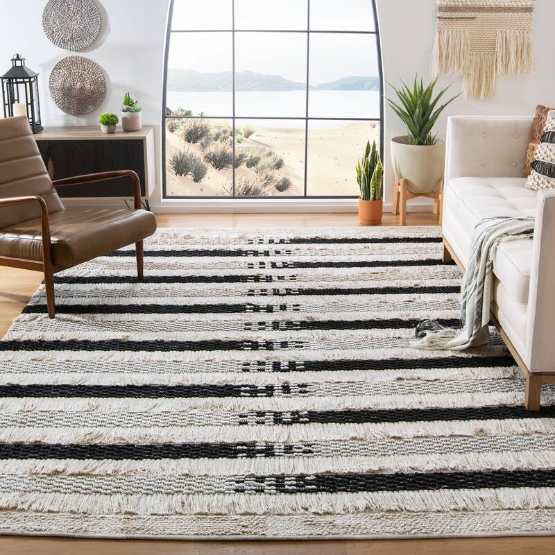 SAFAVIEH Handmade Natura Jaidyn Stripe Rug - 10' x 14' - Ivory/Black