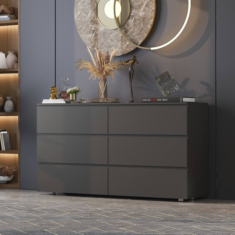 Black 6-Drawer Dresser for Bedroom, Modern Wide Chest of Drawers with Anti-Tip Safety, Large Storage Organizer Cabinet