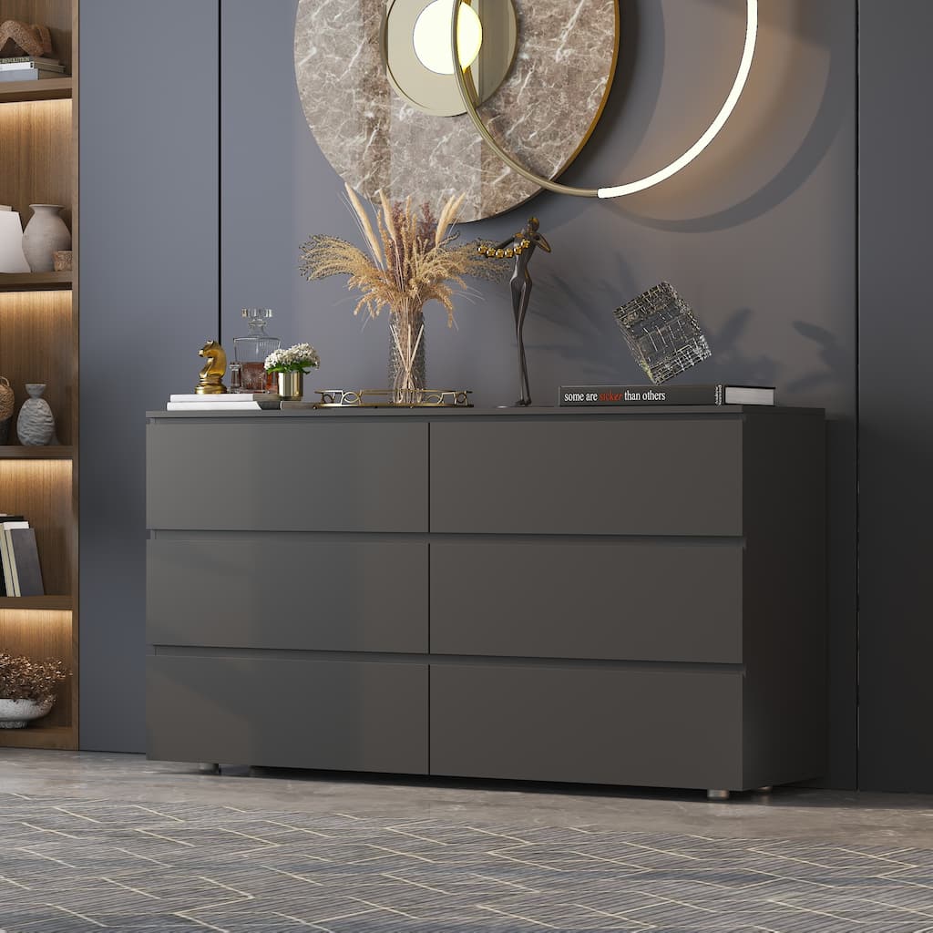 Black 6-Drawer Dresser for Bedroom, Modern Wide Chest of Drawers with Anti-Tip Safety, Large Storage Organizer Cabinet