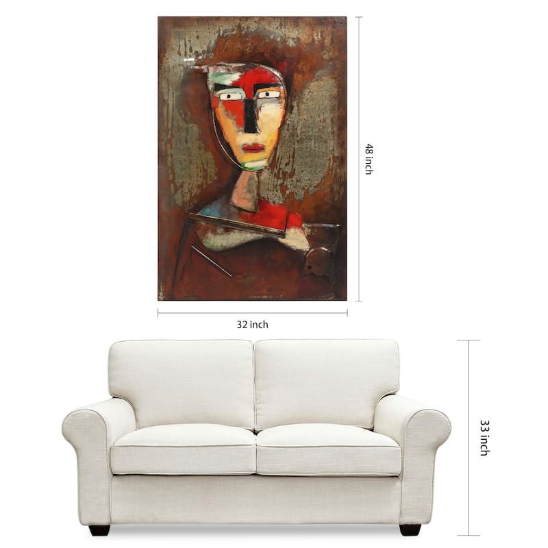 "Homme 3" Mixed Media Iron Hand Painted Dimensional Wall Art