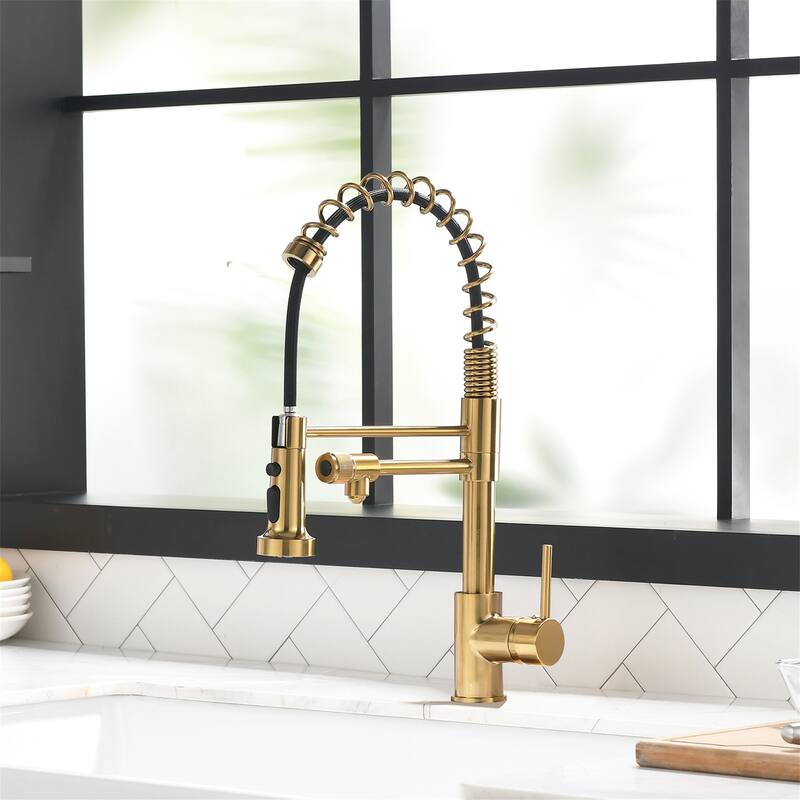 Single Handle Commercial Kitchen Sink Faucet With Pull Down Sprayer Modern Spring Single Hole Basin Taps