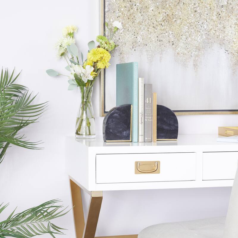 Marble Geometric 8 or 7 lbs Decorative Bookends with Gold Inlay - Set of 2 White or Black - CosmoLiving by Cosmopolitan