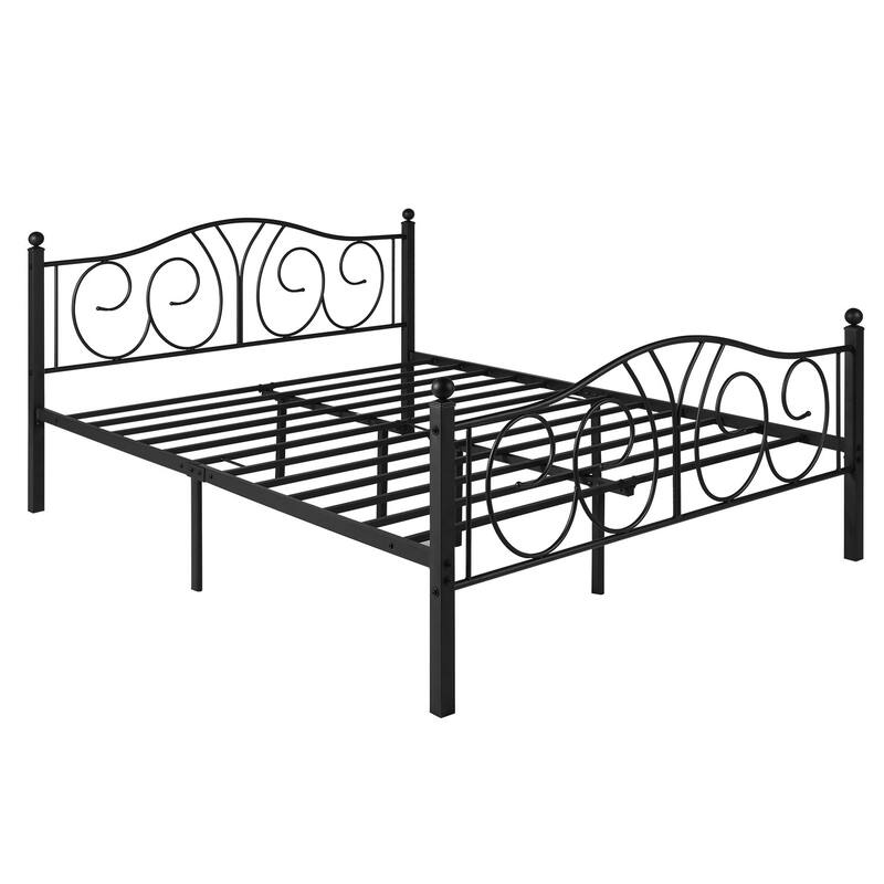 VECELO Platform Bed Frame with Scroll Headboard, Twin/Full/Queen Size Beds