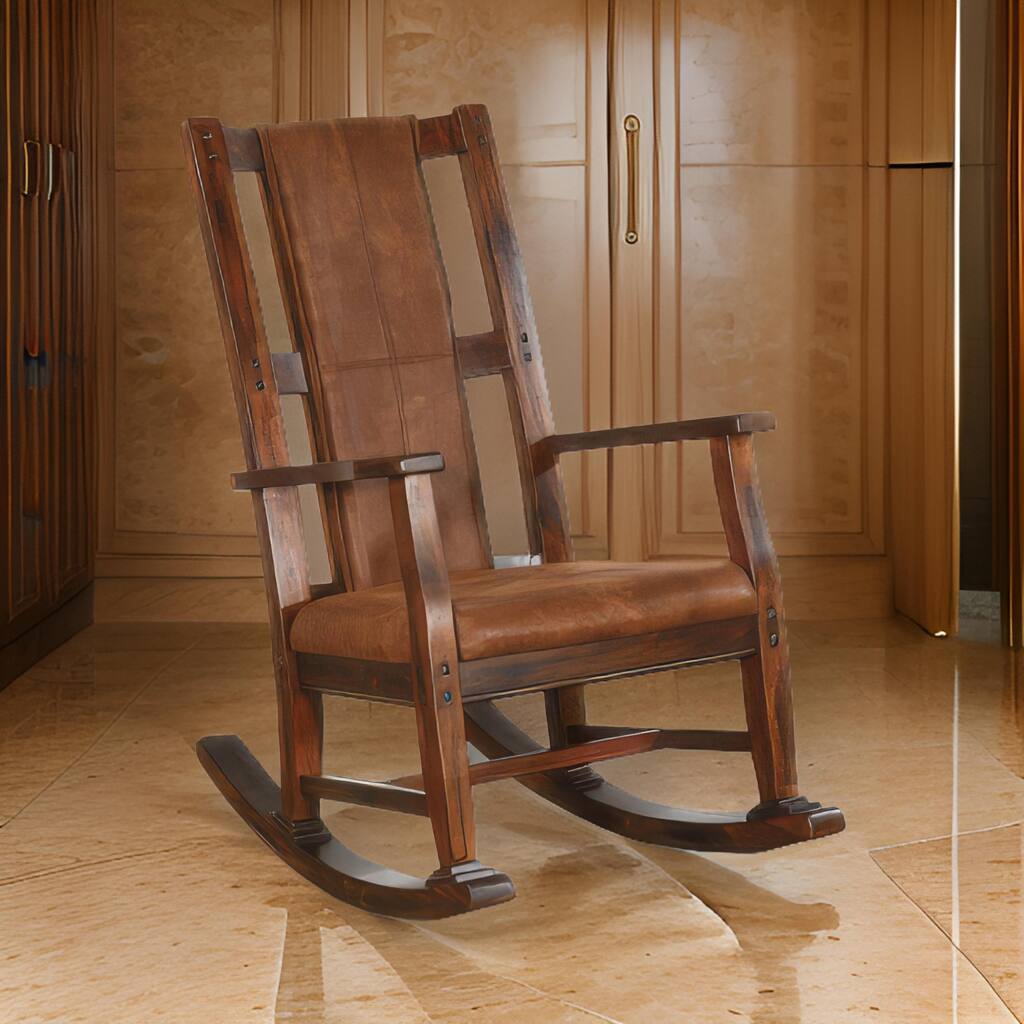 Odel Rocking Chair, Faux Leather Seat and Back, Dark Chocolate Brown