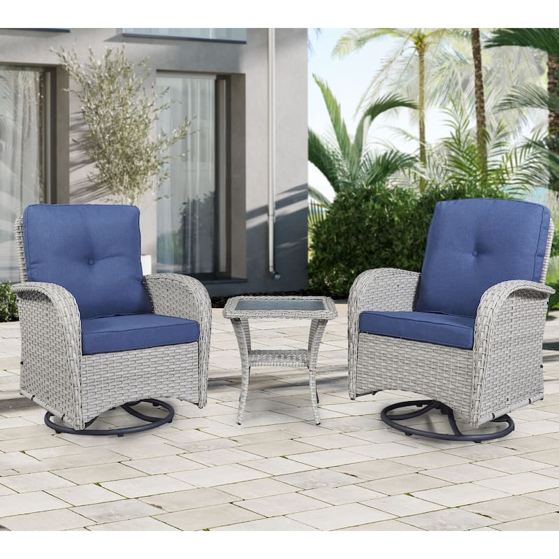Gymojoy 5 PCS Outdoor Loveseat Sofa with Table and Swivel Rocker Chair Set
