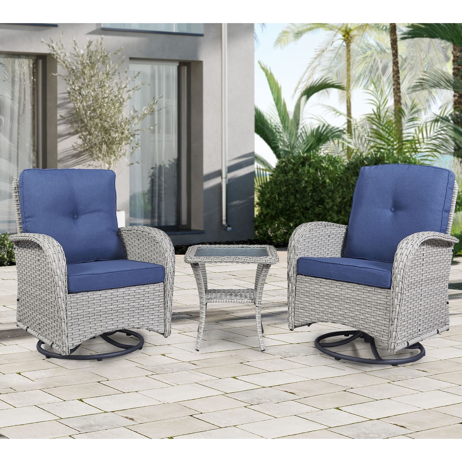 Option Light Beige Wicker / Blue Cushion