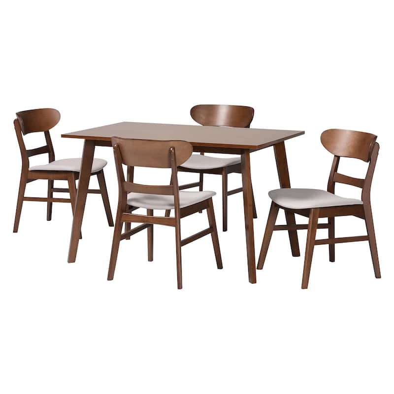 Fremont Wood 5-Piece Dining Set - Mid-Century Modern Table with Matching Chairs for Dining Room or Kitchen - Taupe/Walnut Brown