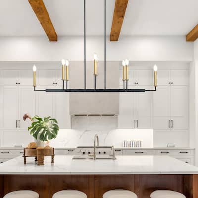Modern Transitional 8-Light 48-inch Metal Island Chandelier Bare Bulb Dining Room Pendant - 48.4"W x 11.8"D x 19.5"-69.5"H